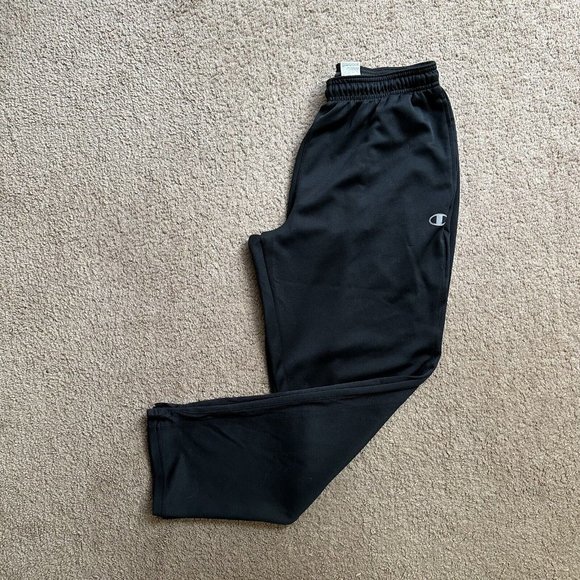 Champion Sweatpants Mens Large 28x29 Black Fleece Pockets Drawstring Fabric Pull - Picture 1 of 15